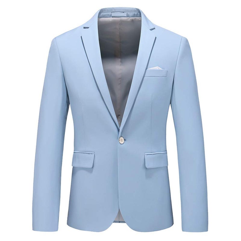 UNINUKOO Mens Suit Slim Fit 1 Button 2 Piece Wedding Party Holiday Solid Color Tux Suits for Men US Size 36 Sky Blue - Image 2